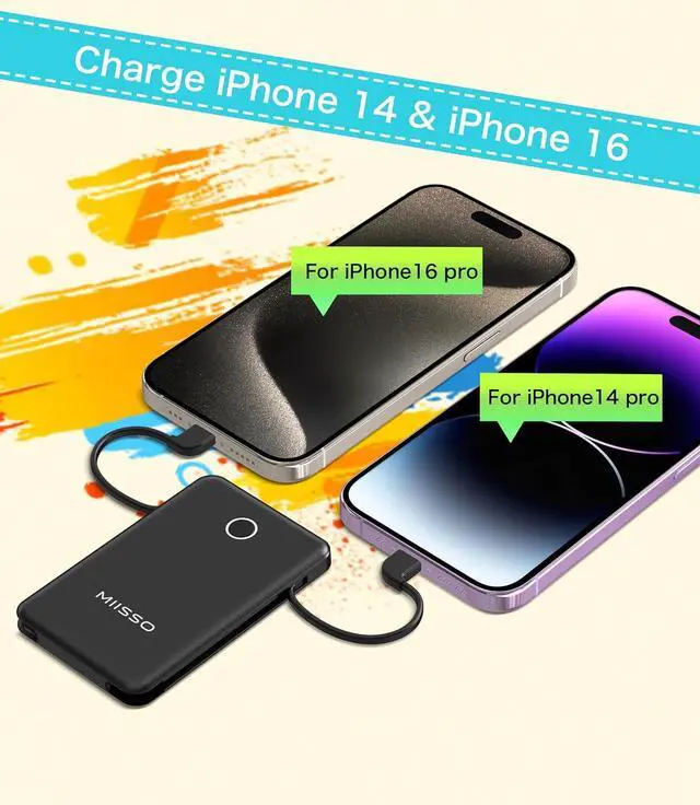 Alt view image 5 of 7 - 6000mah Ultra Slim Built in Cables Power Bank, Card Size Built in USB C Cords Battery Pack Portable Charger for Phones, 3 Output External Battery Pack Compatible with iPhone, Samsung, Deep Black
