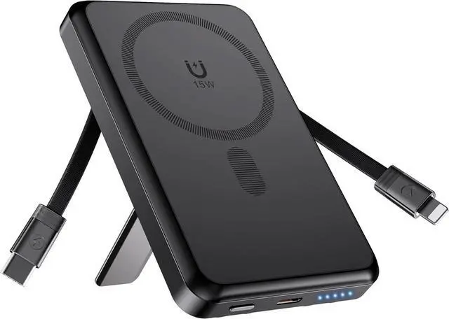 Main image of for Magsafe Battery Pack 10,000mAh, 4 Outputs & 2 Inputs Wireless Portable Charger Power Bank with 2 Built-in Cables & USB-C Fast Charging, Magnetic for iPhone 15/14/13/12 Pro/Max/Plus, Kickstand