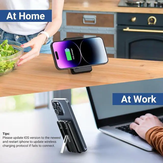 Alt view image 7 of 7 - for Magsafe Battery Pack 10,000mAh, 4 Outputs & 2 Inputs Wireless Portable Charger Power Bank with 2 Built-in Cables & USB-C Fast Charging, Magnetic for iPhone 15/14/13/12 Pro/Max/Plus, Kickstand