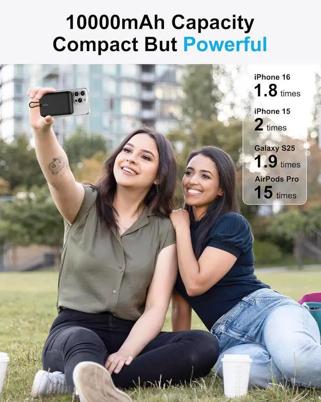 Alt view image 7 of 7 - AsperX for Magsafe Power Bank, 10,000mAh Magnetic Battery Pack Built-in USB-C PD 22.5W Fast Charging, LCD Display, Magnetic Portable Charger Compatible for iPhone 16/15/14/13/12 Series, Black