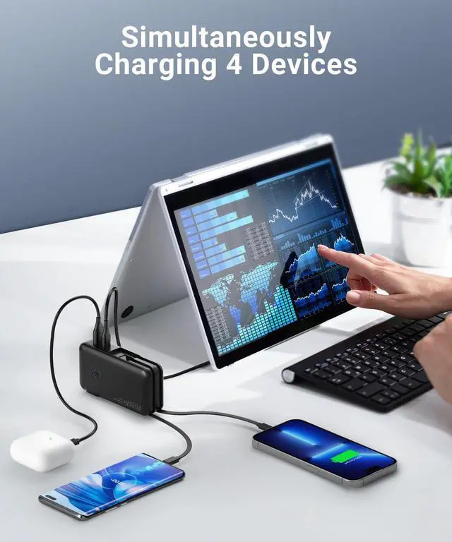 Alt view image 2 of 7 - Portable Charger, Power Bank, 16000mAh Power Bank Built-in AC Wall Plug and Cables, PD 30W and QC4.0 Fast Charger for iPhone and Android Phones and Most Electronic Devices (Black)