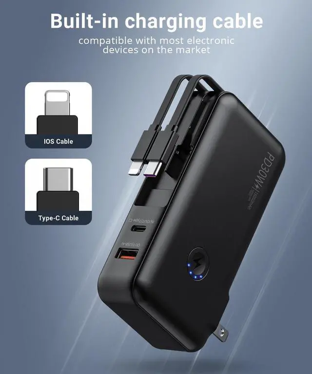 Alt view image 6 of 7 - Portable Charger, Power Bank, 16000mAh Power Bank Built-in AC Wall Plug and Cables, PD 30W and QC4.0 Fast Charger for iPhone and Android Phones and Most Electronic Devices (Black)