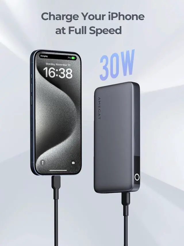 Alt view image 2 of 7 - Portable Charger, 10000mAh 30W USB C Power Bank PD Fast Charging Slim Portable Phone Charger Battery Pack for Phone, MacBook, Laptops, Earbuds and More