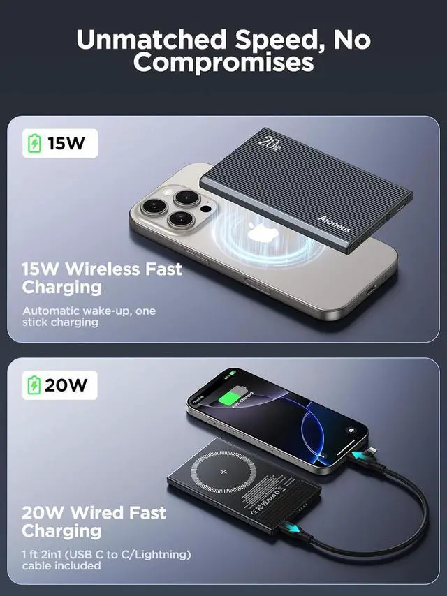 Alt view image 4 of 7 - Aioneus for Magsafe Portable Charger, 5000mAh Slim Magnetic Power Bank for iPhone, 20W Max Fast Charging for Magsafe Battery Pack for iPhone 16, 15, 14, 13, Samsung S25/S24/S23