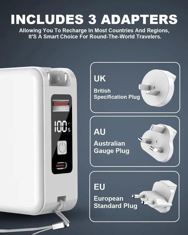 Alt view image 4 of 7 - for Magsafe Portable Charger Power Bank 10000mAh, 22.5W Battery Pack Fast Charging Wall Plug Power Bank for iPhone Andriod Sumsung Travel Charger with Built in USB C & Lightning Cables