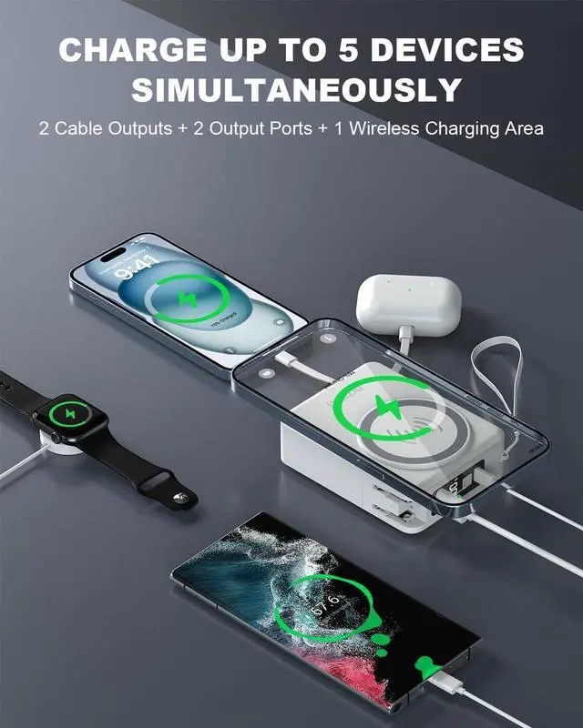 Alt view image 7 of 7 - for Magsafe Portable Charger Power Bank 10000mAh, 22.5W Battery Pack Fast Charging Wall Plug Power Bank for iPhone Andriod Sumsung Travel Charger with Built in USB C & Lightning Cables