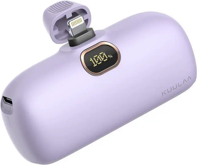 Main image of Kuulaa Portable Charger with Built-in Lightning Cable 5000mAh Small iPhone Fast Charging Mini Portable Phone Charger for iPhone 14/13/13 Pro/12/12 Pro/11/XR/XS/X/8/7/6, Purple