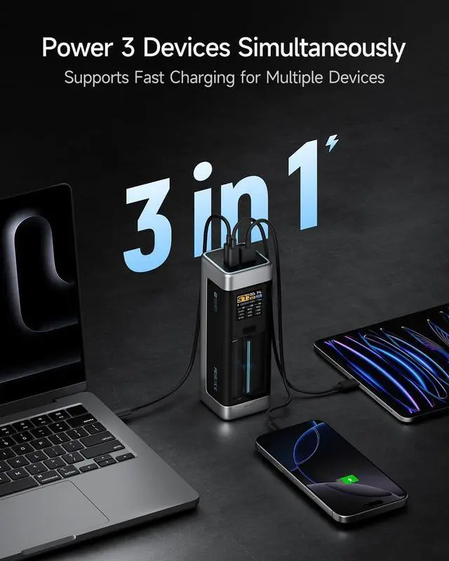 Alt view image 4 of 7 - CUKTECH NO.20 140W Power Bank, 25,000mAh 3-Port Laptop Portable Charger, Fast Charging Battery Pack for Travel and Outdoor Work, Compatible with iPhone 16/15/14 Series, MacBook, Samsung, and More