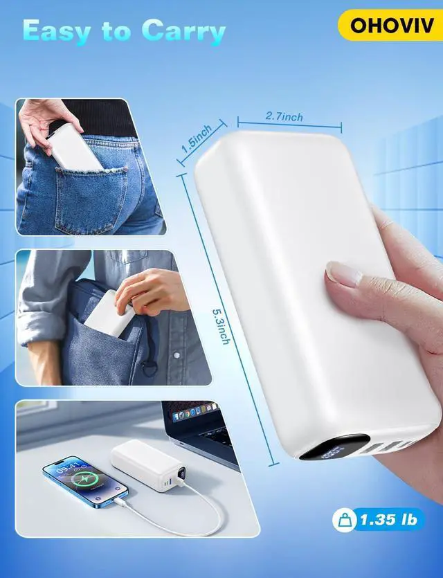 Alt view image 5 of 6 - Portable Charger 50000mAh Power Bank - 22.5W Fast Charging External Battery Pack, LED Display USB-C Portable Cell Phone Charger for iPhone 16/15/14/13 Pro, Android, Samsung Galaxy, Etc(White)