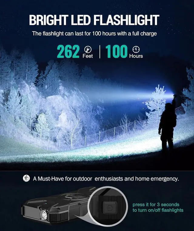 Alt view image 7 of 7 - BLAVOR Solar Power Bank, PD18W QC3.0 Fast Charging 10W Wireless Charger 20000mAh Solar Powered Powerbank with Type C Input/Output, IPX5 Waterproof, Camping Flashlight, Compass, Carabiner