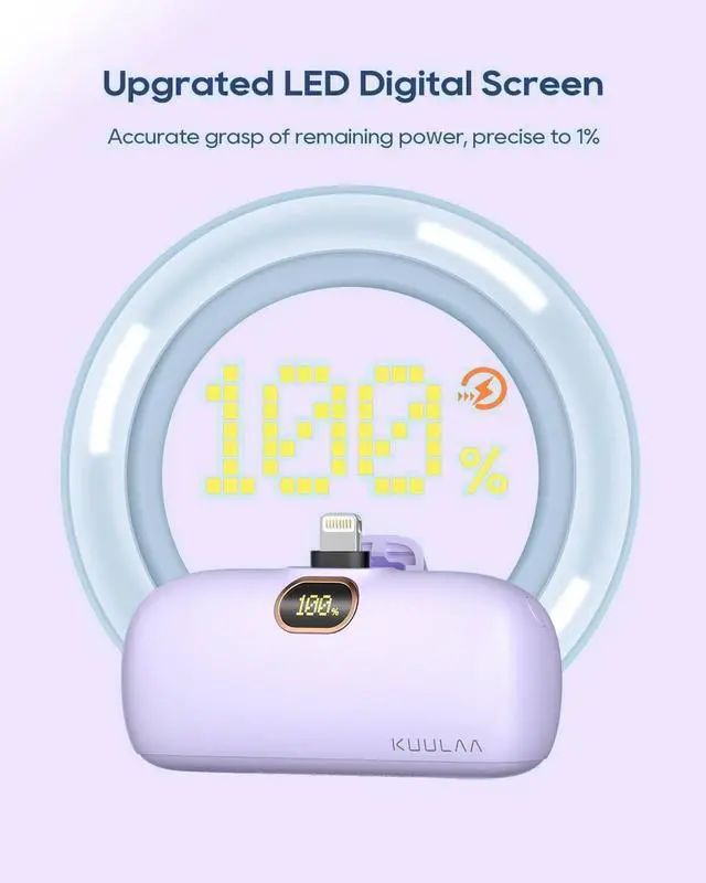 Alt view image 4 of 7 - Kuulaa Portable Charger with Built-in Lightning Cable 5000mAh Small iPhone Fast Charging Mini Portable Phone Charger for iPhone 14/13/13 Pro/12/12 Pro/11/XR/XS/X/8/7/6, Purple