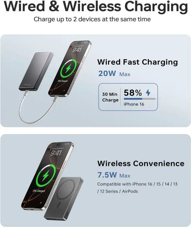Alt view image 5 of 7 - 10,000mAh MagSafe Power Bank Ultra Slim, Magnetic Wireless Charger with USB-C Cable, Fast Charging Portable Battery for iPhone 16/15/14/13/12 Series, All-Metal Design