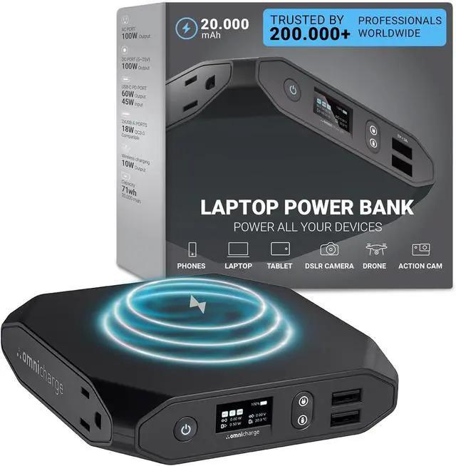 Main image of Omni 20+ Professional Premium Portable Power Bank with AC Outlet 20,000mAh/71Wh,Laptop Power Bank,Universal Charger for All Devices, Fast Charging USB-C & QC 3.0, Travel-Friendly Power Solution