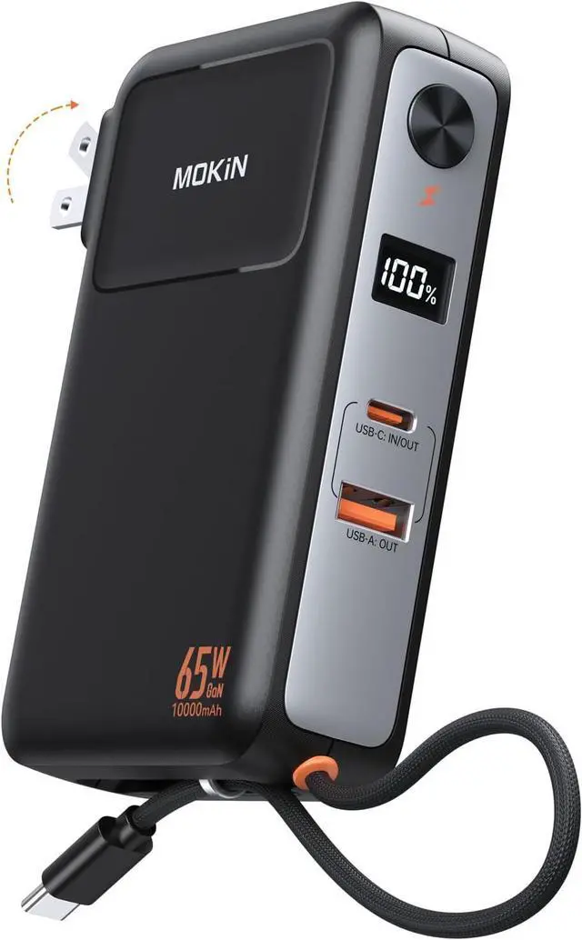 Main image of Portable Charger 3 in 1, 10000mAh Power Bank Built in Cable and AC Wall Plug 65W, Phone Battery Pack Fast Charging 35W Max, USB C Travel Chargers for iPhone 16 15 Series, Samsung, MacBook, Laptop