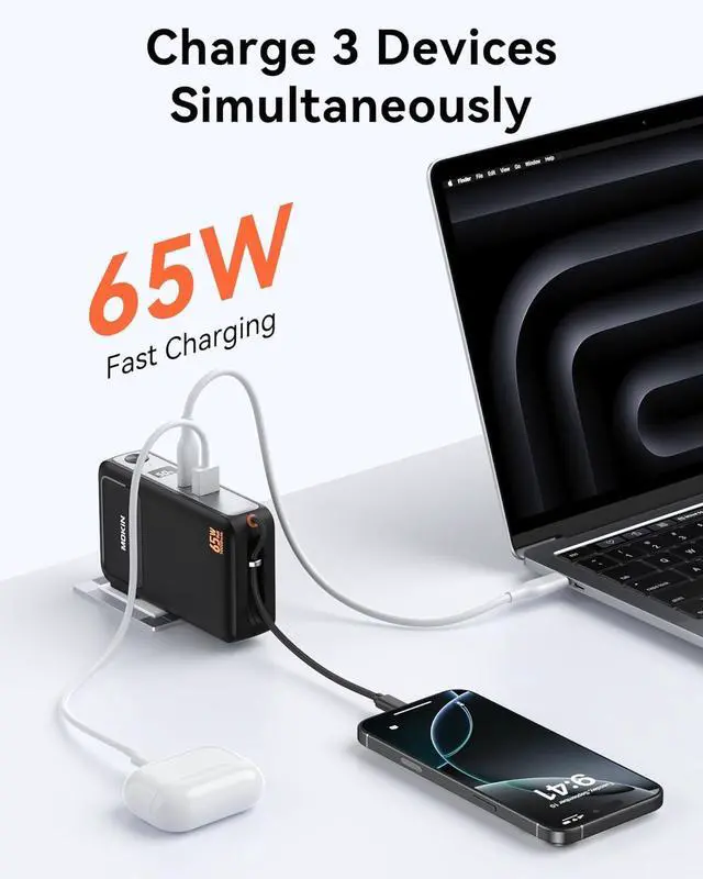 Alt view image 2 of 7 - Portable Charger 3 in 1, 10000mAh Power Bank Built in Cable and AC Wall Plug 65W, Phone Battery Pack Fast Charging 35W Max, USB C Travel Chargers for iPhone 16 15 Series, Samsung, MacBook, Laptop