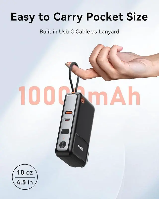 Alt view image 7 of 7 - Portable Charger 3 in 1, 10000mAh Power Bank Built in Cable and AC Wall Plug 65W, Phone Battery Pack Fast Charging 35W Max, USB C Travel Chargers for iPhone 16 15 Series, Samsung, MacBook, Laptop