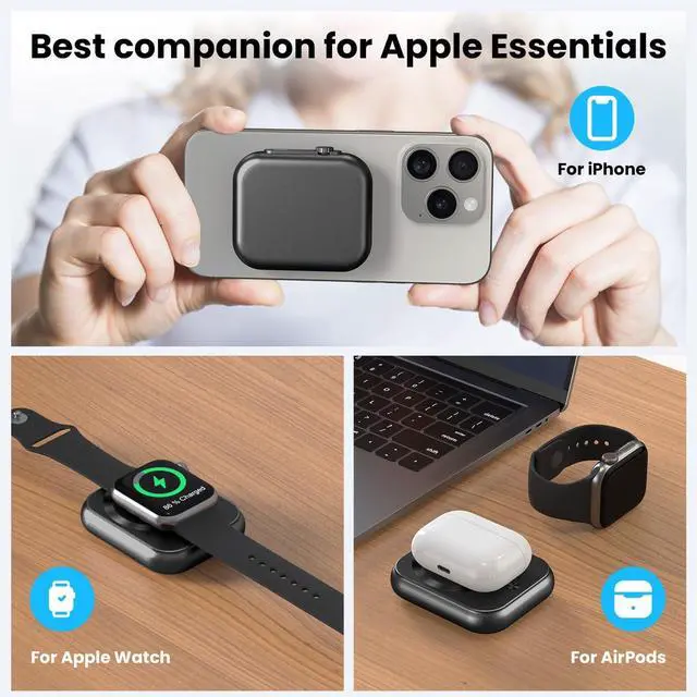 Alt view image 7 of 7 - Wireless Portable Charger,3-in-1 Magnetic Power Bank 5000mAh,22.5W Fast Charging USB-C Mag-Safe Battery Pack,Compatible with iPhone 16/15/14/13/12,Apple Watch Series,Airpods