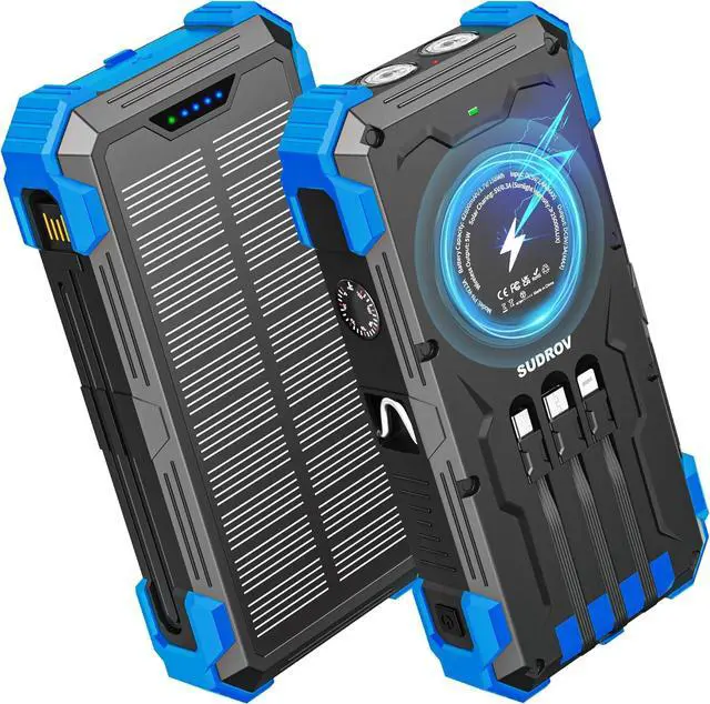 Main image of Solar Charger Power Bank, 42800mAh Wireless Portable Charger with USB-C in/Output, QC3.0 Fast Charging 15W 4 Ports Outdoor Battery Pack Built-in Dual Led Flashlights for iPhone Samsung etc