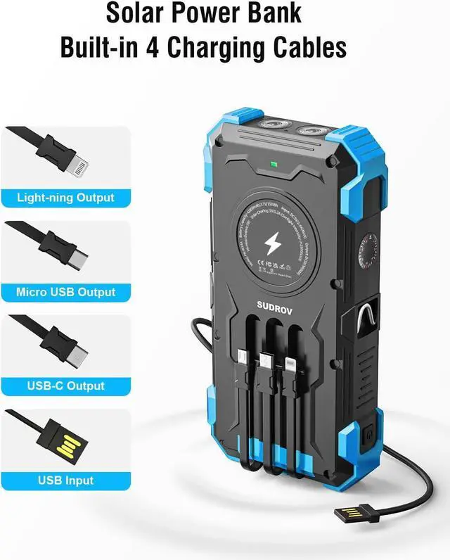 Alt view image 3 of 7 - Solar Charger Power Bank, 42800mAh Wireless Portable Charger with USB-C in/Output, QC3.0 Fast Charging 15W 4 Ports Outdoor Battery Pack Built-in Dual Led Flashlights for iPhone Samsung etc