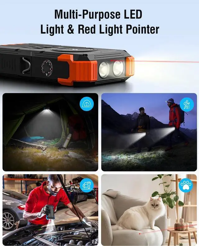 Alt view image 4 of 7 - Solar Charger Power Bank, 42800mAh Wireless Portable Charger with USB-C in/Output, QC3.0 Fast Charging 15W 4 Ports Outdoor Battery Pack Built-in Dual Led Flashlights for iPhone Samsung etc