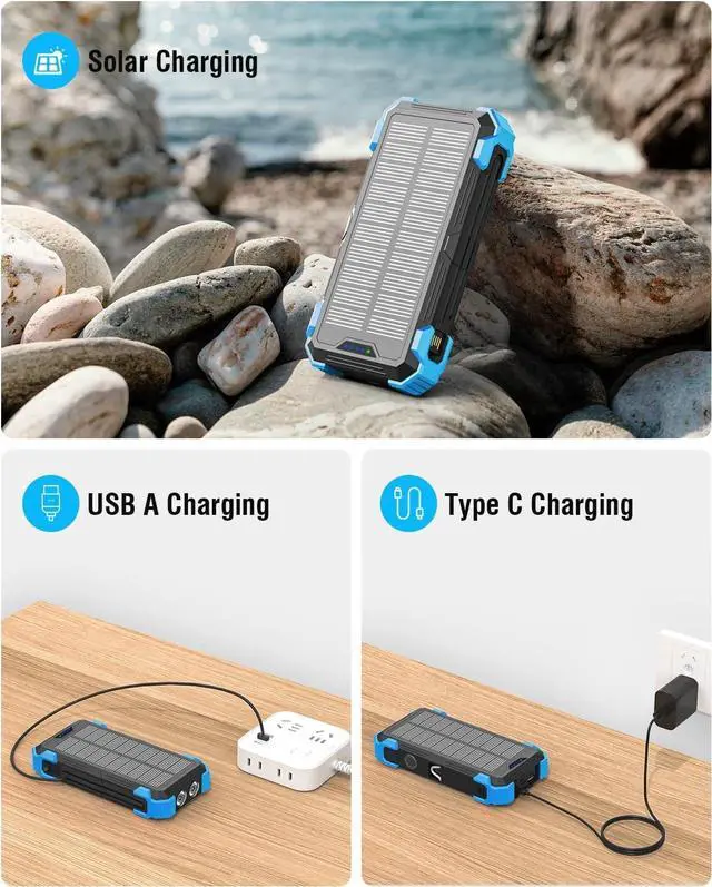 Alt view image 5 of 7 - Solar Charger Power Bank, 42800mAh Wireless Portable Charger with USB-C in/Output, QC3.0 Fast Charging 15W 4 Ports Outdoor Battery Pack Built-in Dual Led Flashlights for iPhone Samsung etc