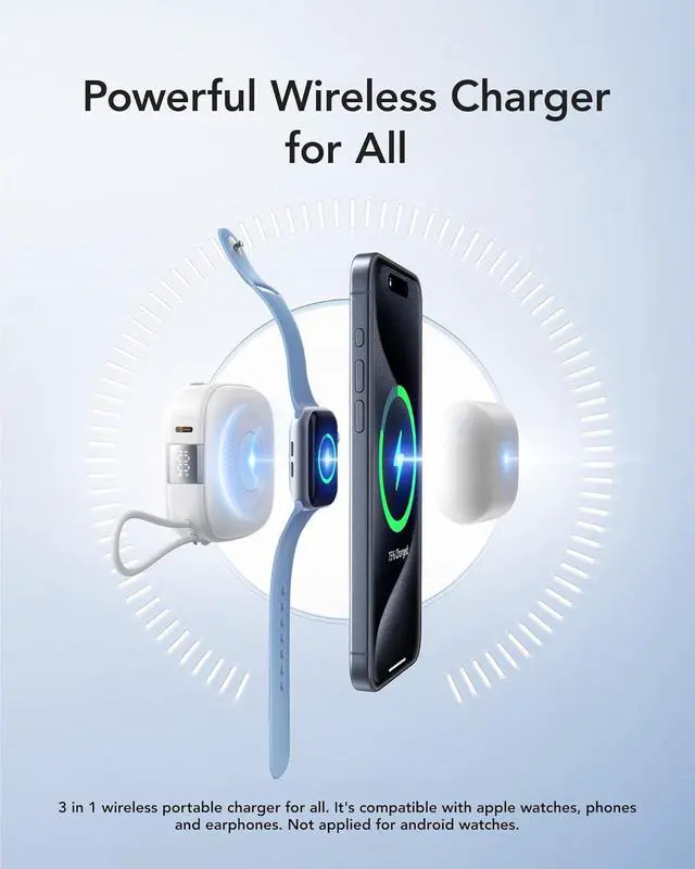 Alt view image 2 of 7 - charmast Magnetic Portable Charger, 10000mAh Wireless Power Bank 20W Fast Charging, Travel Essential Battery Pack Built-in USB C Cable for iPhone 16/15/14/13 All Series, AirPods, Apple Watch, Android