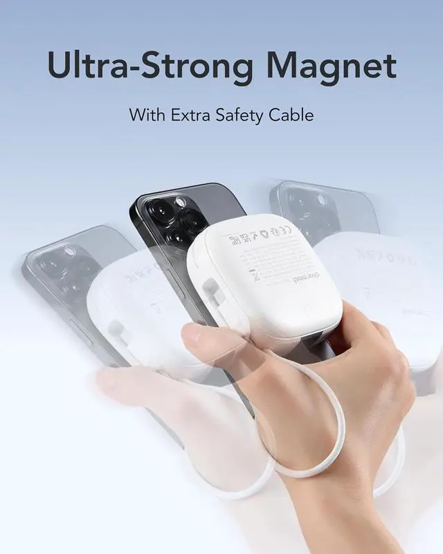 Alt view image 4 of 7 - charmast Magnetic Portable Charger, 10000mAh Wireless Power Bank 20W Fast Charging, Travel Essential Battery Pack Built-in USB C Cable for iPhone 16/15/14/13 All Series, AirPods, Apple Watch, Android