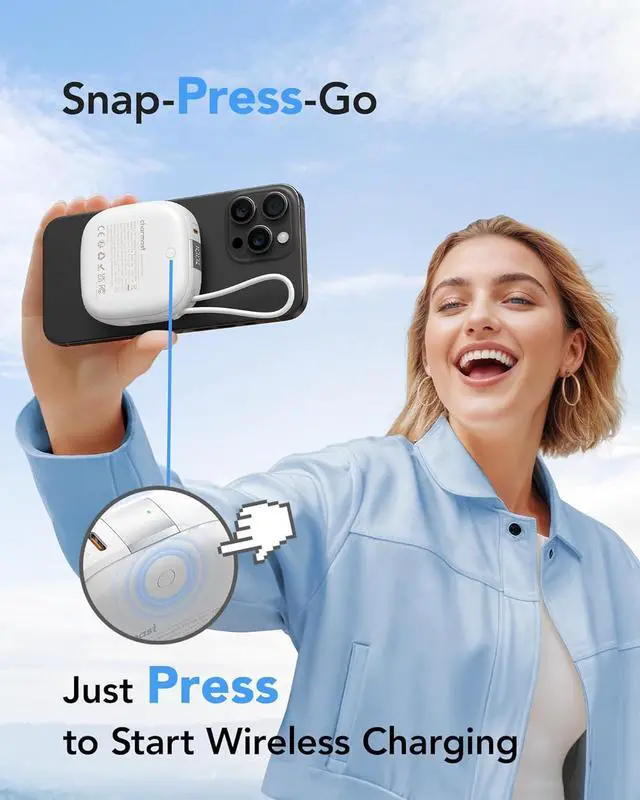 Alt view image 5 of 7 - charmast Magnetic Portable Charger, 10000mAh Wireless Power Bank 20W Fast Charging, Travel Essential Battery Pack Built-in USB C Cable for iPhone 16/15/14/13 All Series, AirPods, Apple Watch, Android