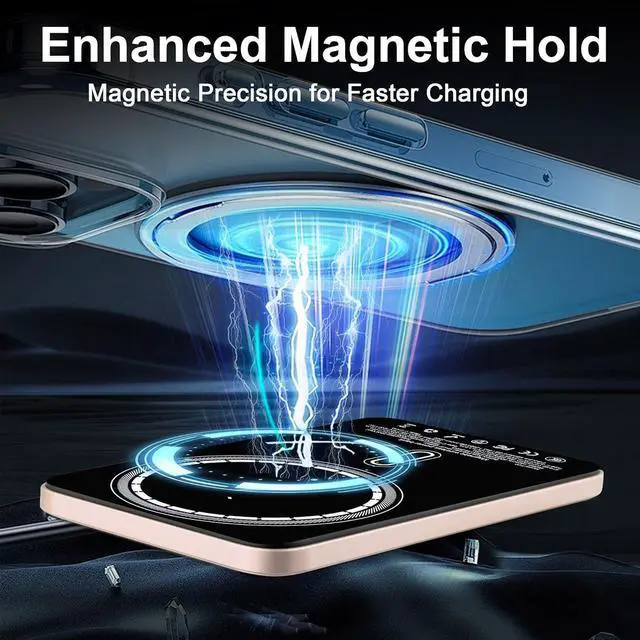 Alt view image 3 of 6 - Magnetic Portable Charger 5000mAh, 15W Ultra Slim Wireless Portable Charger, Fast Charging for iPhone 16/15/14/13/12 Pro/Pro Max/Plus, Metal Shell, USB-C Cable to Charge Other Phones (Gold)