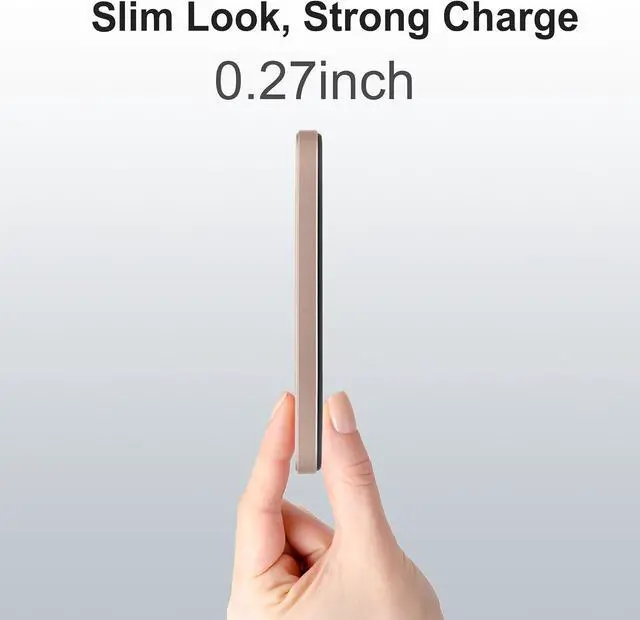 Alt view image 4 of 6 - Magnetic Portable Charger 5000mAh, 15W Ultra Slim Wireless Portable Charger, Fast Charging for iPhone 16/15/14/13/12 Pro/Pro Max/Plus, Metal Shell, USB-C Cable to Charge Other Phones (Gold)
