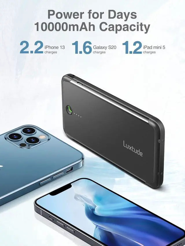 Alt view image 2 of 7 - Luxtude 10000mAh Portable Charger for iPhone Built-in Lightning Cable, Mfi Apple Certified Slim Power Bank Portable Phone Charger, Fast Charging Thin Battery Pack for iPhone14/13/12/11, Android etc.