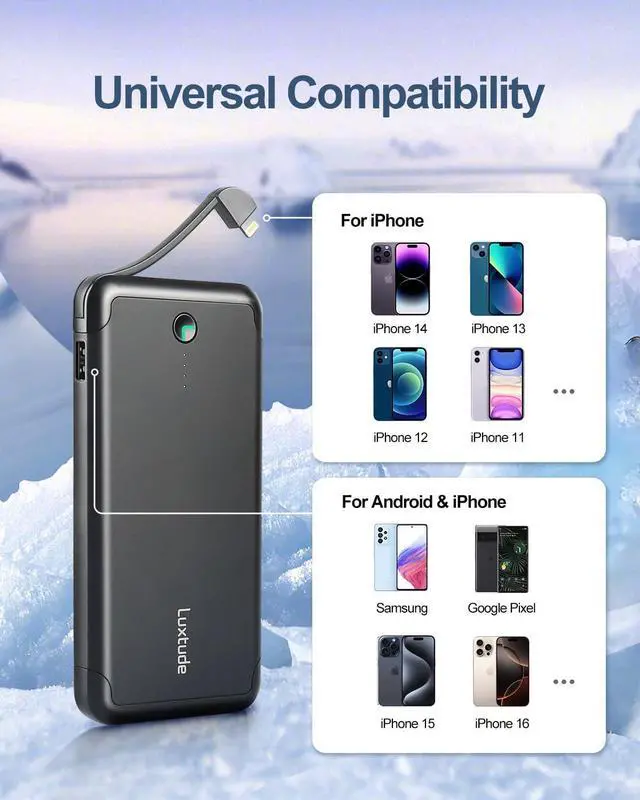 Alt view image 3 of 7 - Luxtude 10000mAh Portable Charger for iPhone Built-in Lightning Cable, Mfi Apple Certified Slim Power Bank Portable Phone Charger, Fast Charging Thin Battery Pack for iPhone14/13/12/11, Android etc.