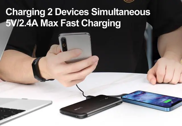 Alt view image 4 of 7 - Luxtude 10000mAh Portable Charger for iPhone Built-in Lightning Cable, Mfi Apple Certified Slim Power Bank Portable Phone Charger, Fast Charging Thin Battery Pack for iPhone14/13/12/11, Android etc.