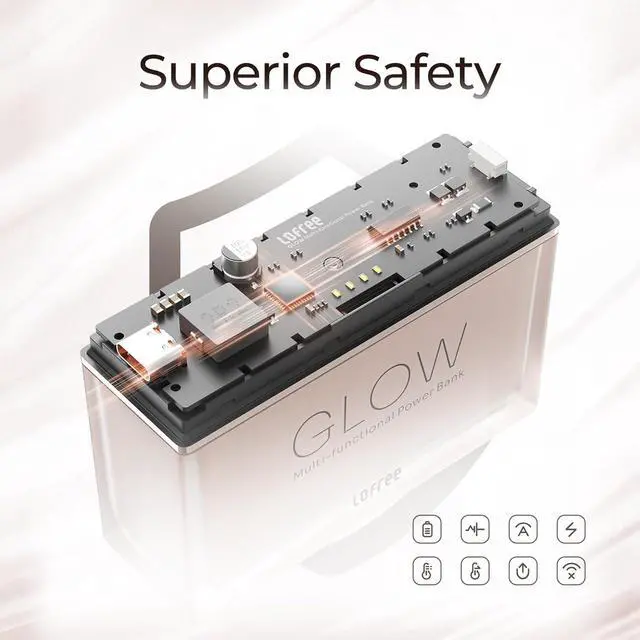 Alt view image 4 of 7 - LOFREE Glow Power Bank, Compact Lightweight 10,000mAh Portable Charger with 3 LED Light Effects, Max 22.5W USB-C Fast Charging for iPhone, iPad, Samsung Galaxy, Pixel (180° Blazing Hour)