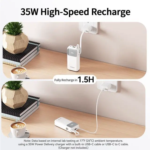 Alt view image 6 of 7 - Portable Charger, 10,000mAh 35W Power Bank with Built-in USB-C Cable for Travel, Fast Charging Battery Pack for iPhone 16/15 Series, MacBook, Galaxy, iPad, AirPod,and More