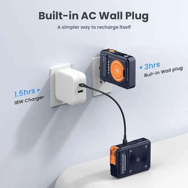 Alt view image 4 of 7 - for Magsafe Battery Pack 10000mAh,5-in-1 Magnetic Power Bank Built in AC Plug,Magnetic Wireless Portable Charger for Apple Watch,22.5W Fast Charging Power Bank for iPhone 16 Pro Max/15/14/13/12 Mini