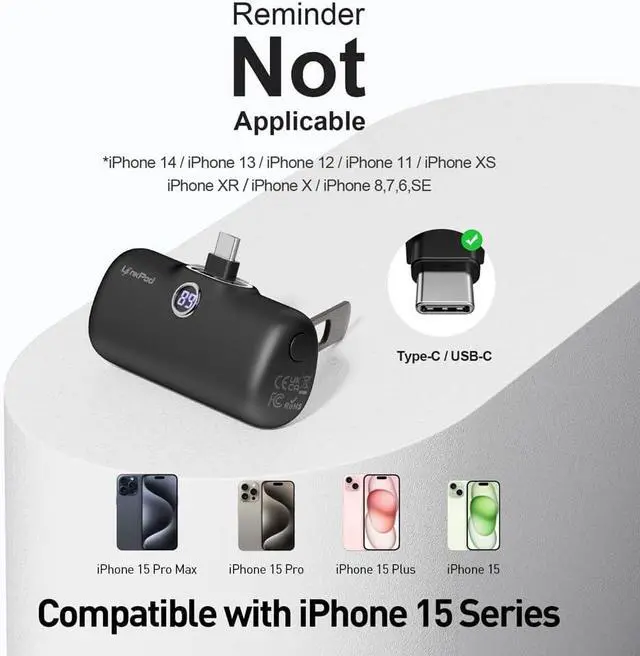 Alt view image 5 of 6 - Small Portable Charger for iPhone 15 Power Bank: 20W PD Fast Charging USB-C Power Bank, LED Display, 5000mAh Battery Pack Compatible with iPhone 15 Plus/15 Pro/15 Pro Max/Samsung