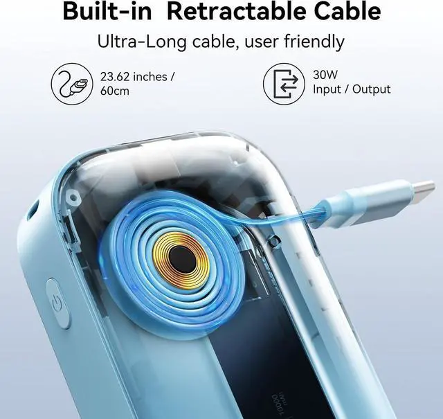 Alt view image 2 of 7 - Power Bank 10,000mAh with Built-in Retractable Cable & C to L Cable, 30W Fast Charging Portable Charger, LED Display, Travel Battery Pack for iPhone 16/15/14/13 Series Samsung