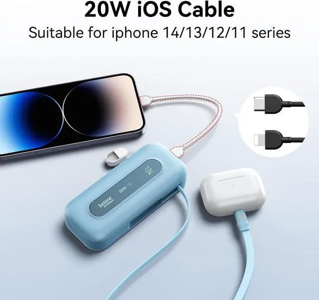 Alt view image 4 of 7 - Power Bank 10,000mAh with Built-in Retractable Cable & C to L Cable, 30W Fast Charging Portable Charger, LED Display, Travel Battery Pack for iPhone 16/15/14/13 Series Samsung