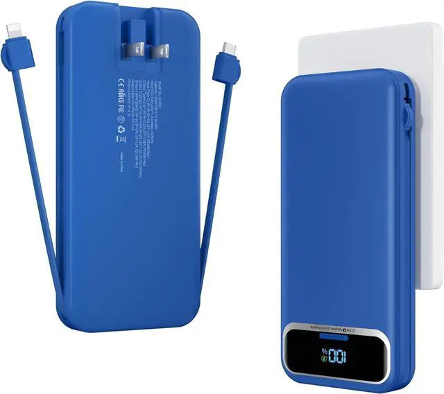 Main image of 12000mAh Lightweight-Portable-Charger-Power-Bank with Built-in Cables and AC Wall Plug, PD20W USB-C Fast Charging Battery Pack, LED Display External Travel Phone Charger for All iPhone,Samsung,Android