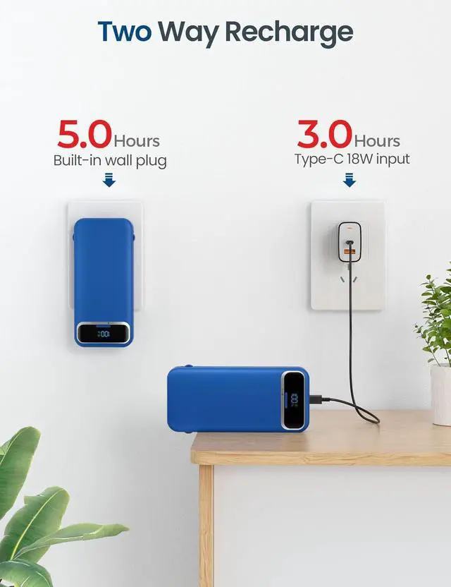 Alt view image 7 of 7 - 12000mAh Lightweight-Portable-Charger-Power-Bank with Built-in Cables and AC Wall Plug, PD20W USB-C Fast Charging Battery Pack, LED Display External Travel Phone Charger for All iPhone,Samsung,Android