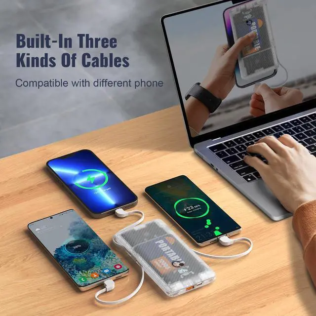 Alt view image 2 of 6 - 10000mAh Portable Charger,Q Slim USB C Power Bank,5 Output 2 Input 20W Travel External Battery Pack with Built-in Cables and AC Wall Plug, Compatible with Different Mobilephone, Tablet and More