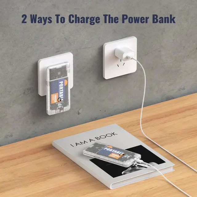 Alt view image 3 of 6 - 10000mAh Portable Charger,Q Slim USB C Power Bank,5 Output 2 Input 20W Travel External Battery Pack with Built-in Cables and AC Wall Plug, Compatible with Different Mobilephone, Tablet and More