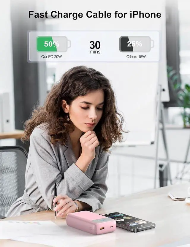 Alt view image 4 of 7 - 27000mAh Portable Charger,Power Bank with Built in Cable for iPhone 16/15 Series, USB-C Input-Output Fast-Charging LED Display Battery Pack,Travel backup charging bank for all iPhones, Androids.