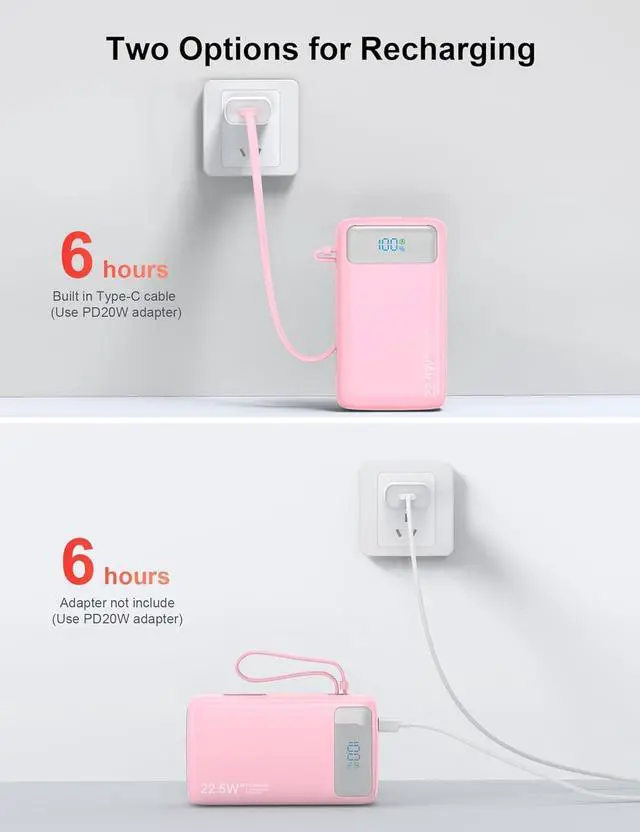 Alt view image 6 of 7 - 27000mAh Portable Charger,Power Bank with Built in Cable for iPhone 16/15 Series, USB-C Input-Output Fast-Charging LED Display Battery Pack,Travel backup charging bank for all iPhones, Androids.