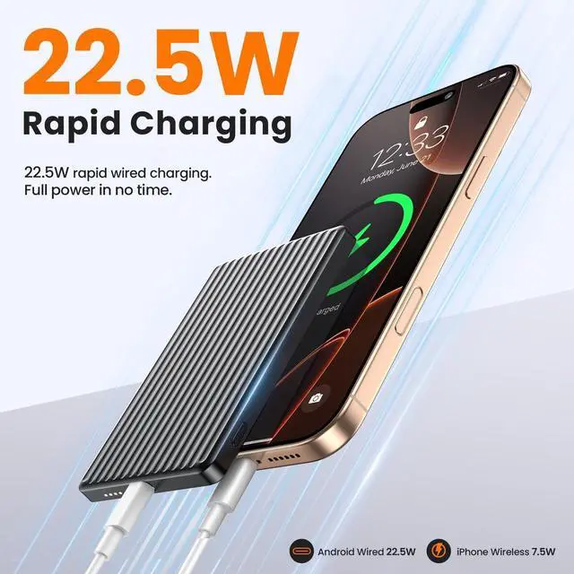 Alt view image 2 of 7 - Magnetic Power Bank,Ultra Slim Wireless Portable Charger 5000mAh,20W PD Battery Pack Fast Charging,USB C in&Out Powerbank for iPhone 16/15/14/13/12 Pro Max