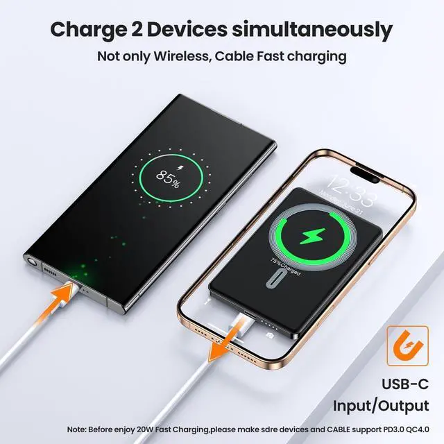 Alt view image 4 of 7 - Magnetic Power Bank,Ultra Slim Wireless Portable Charger 5000mAh,20W PD Battery Pack Fast Charging,USB C in&Out Powerbank for iPhone 16/15/14/13/12 Pro Max