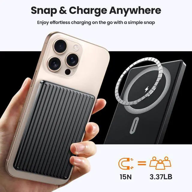 Alt view image 5 of 7 - Magnetic Power Bank,Ultra Slim Wireless Portable Charger 5000mAh,20W PD Battery Pack Fast Charging,USB C in&Out Powerbank for iPhone 16/15/14/13/12 Pro Max