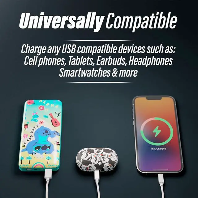 Alt view image 6 of 7 - Disney Lilo and Stitch 10,000Mah Power Bank- Universally Compatible Portable Phone Charger Battery Pack w/USB Charging Port Gifts for Women, Men, Teens and All Fans of Stitch Stuff