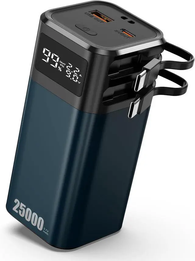 Main image of 25000mAh Power Bank with EV Advanced 4680 Battery Cells, Portable Charger Power Bank, Fast Charging Built-in USB-C Cable with 4-Port for iPhone 16/15 Pro Max Plus, iPad,Galaxy,etc